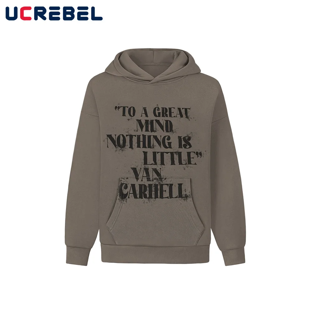 

Потертые толстовки с принтом, мужские осенне-зимние флисовые толстовки High Street, свободные мужские толстовки с капюшоном и карманами с длинными рукавами