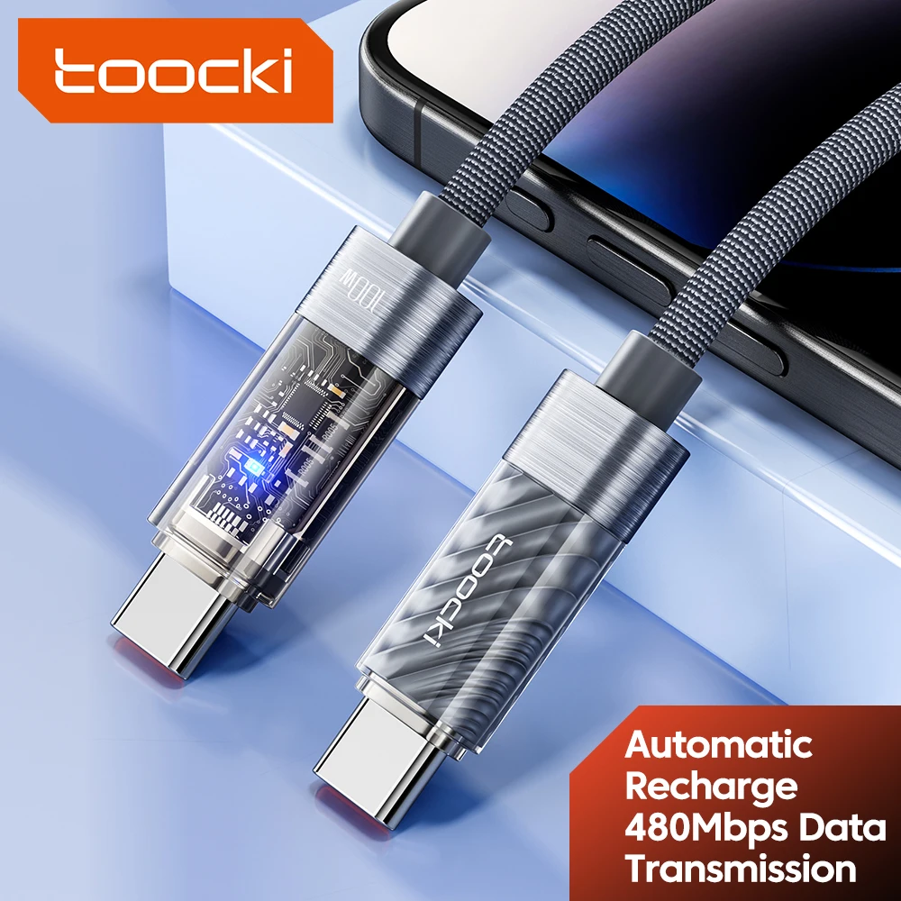 Toocki PD 100 W USB C auf USB C-Kabel Smart Power Off Typ C auf Typ C-Kabel Schnellladung für iPhone 15 16 17 MacBook iPad Huawei