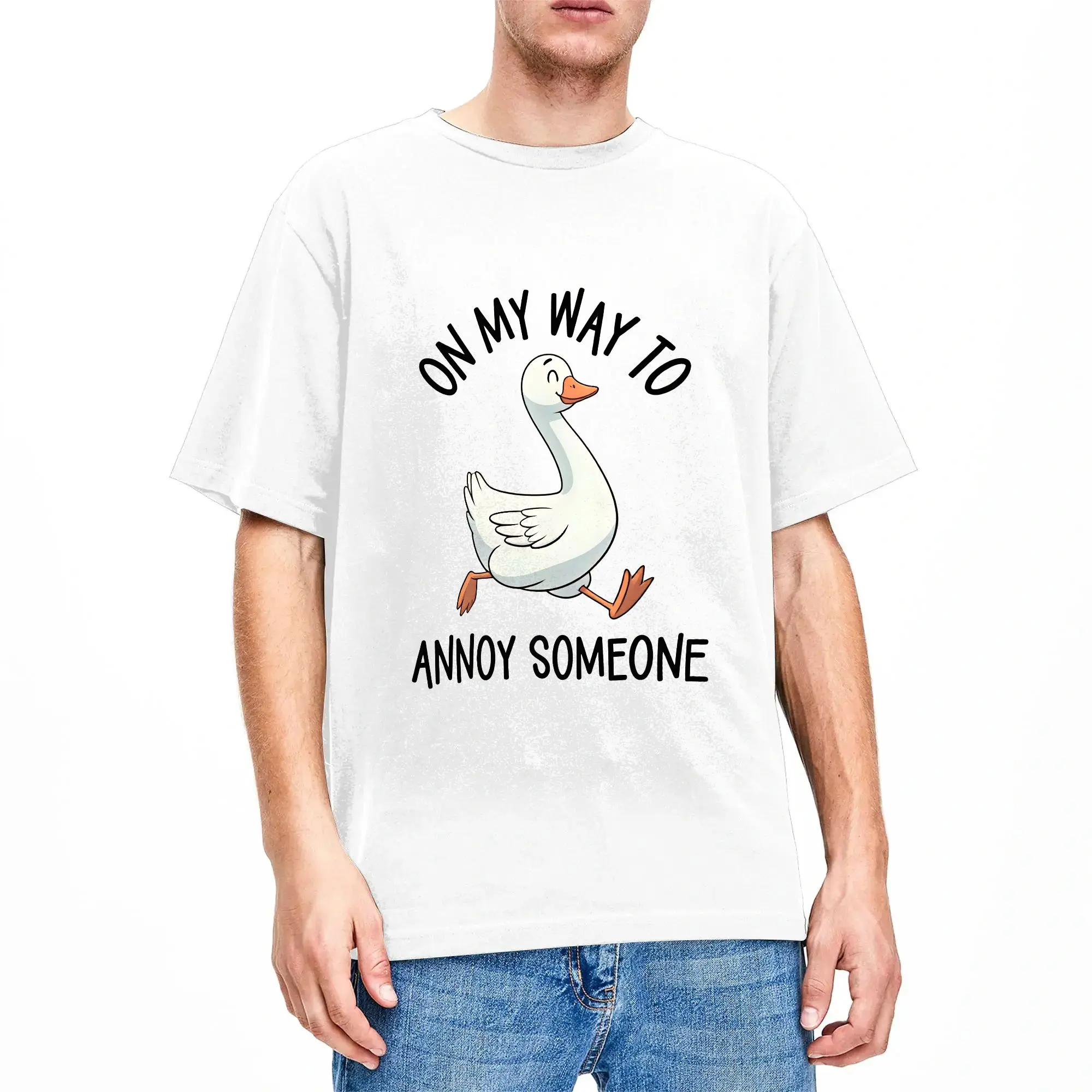 Funny Goose On Way To Annoy Someone T Shirt Summer  Cotton T Shirts For Men Hipster Print Tee Shirt Short Sleeves Clothes