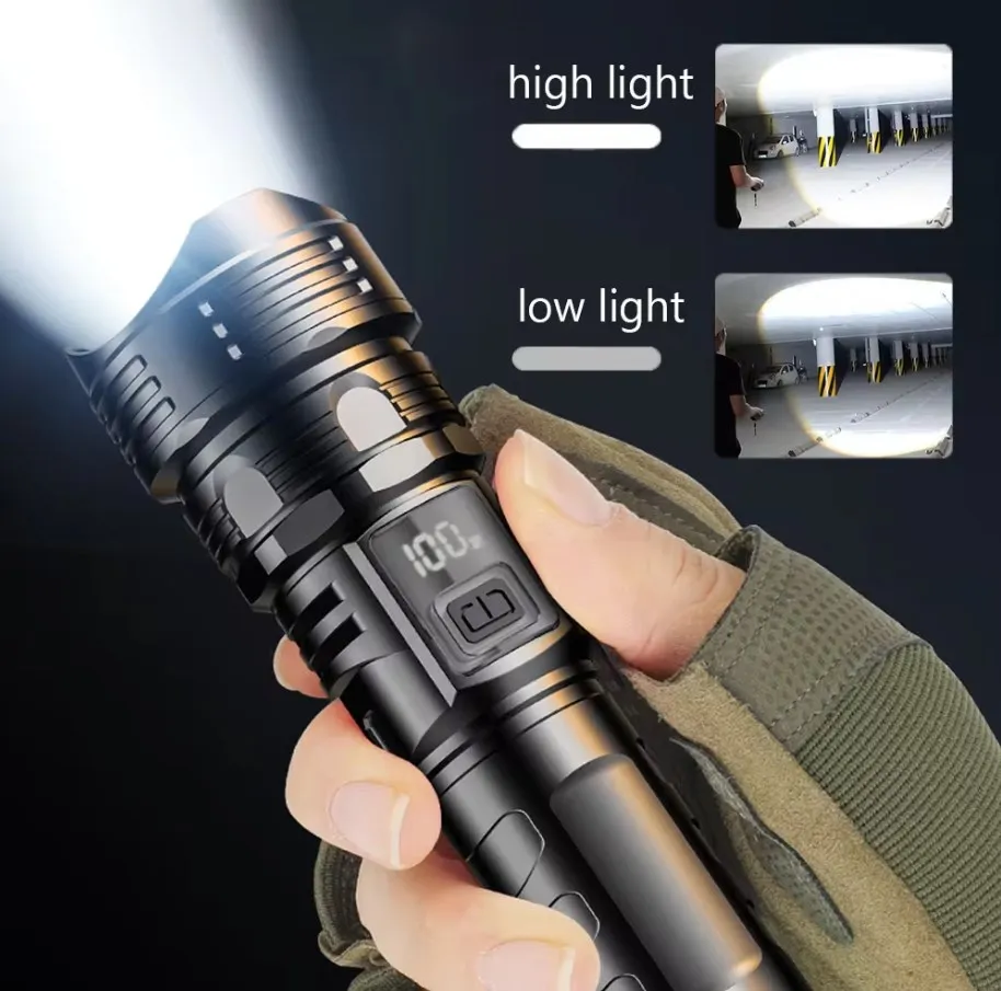 Upgrade High Power Laser LED Flashlights Type C Rechargeable Strong Hand Light Multifunctional Torch Light For Emergency Camping