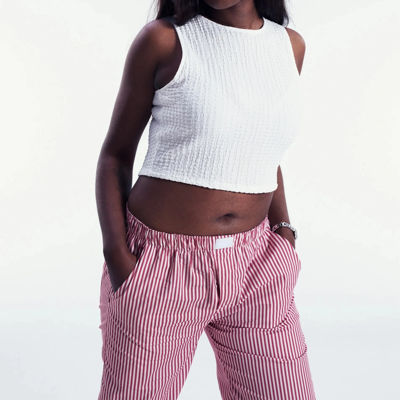 Pantalones con estampado de rayas verticales para mujer, pantalón informal holgado de cintura elástica con bolsillos para uso diario, novedad de