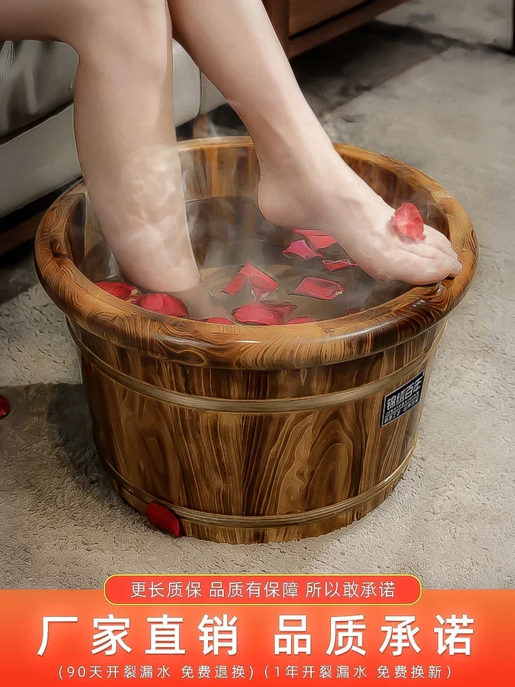 Natural Carbonized Foot Care Bucket: Antiseptic Wooden Basin, Thermal Insulation Barrel, Eco-Friendly Leg Wash, Health Spa Tub.