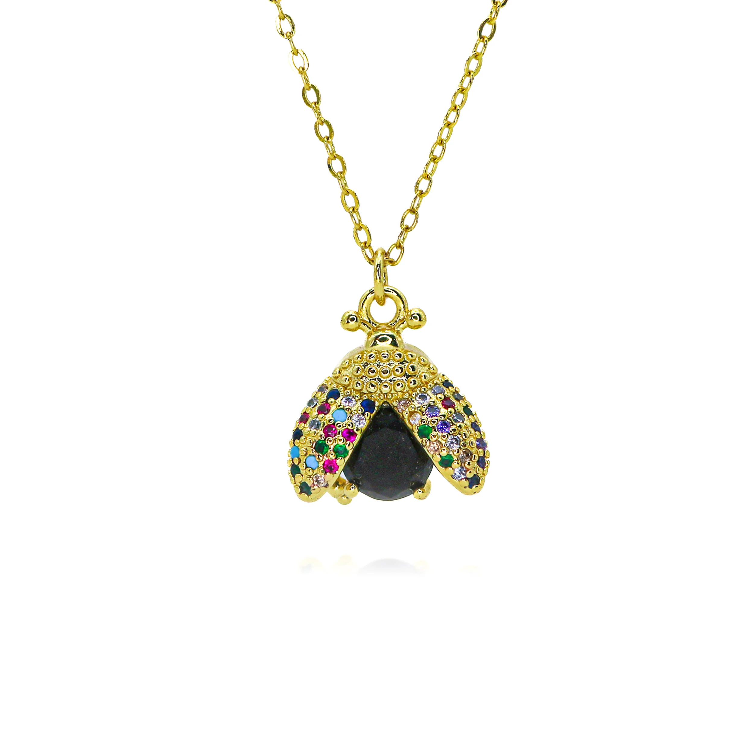 Gold Color ladybug Charms for Necklace Bracelets Earrings Clavicle Chain Dark Pink CZ Pave Animal Pendant DIY Jewelry Accessory