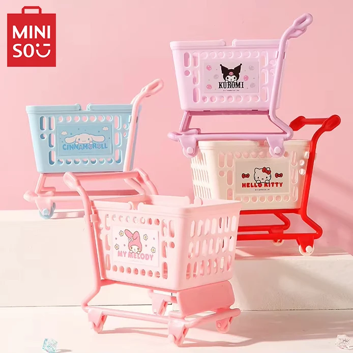 MINISO Sanrio Mini Cart Desktop Storage Box Hello Kitty Kuromi Organizer Basket Cosmetics Toiletries Classification Basket Gifts