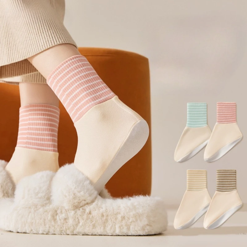 

Spring/Summer New Air-conditioned Room Long Socks Sweet Warm Home Sleeping Floor Socks Women Stripes Mid Calf Sock Loose Socks