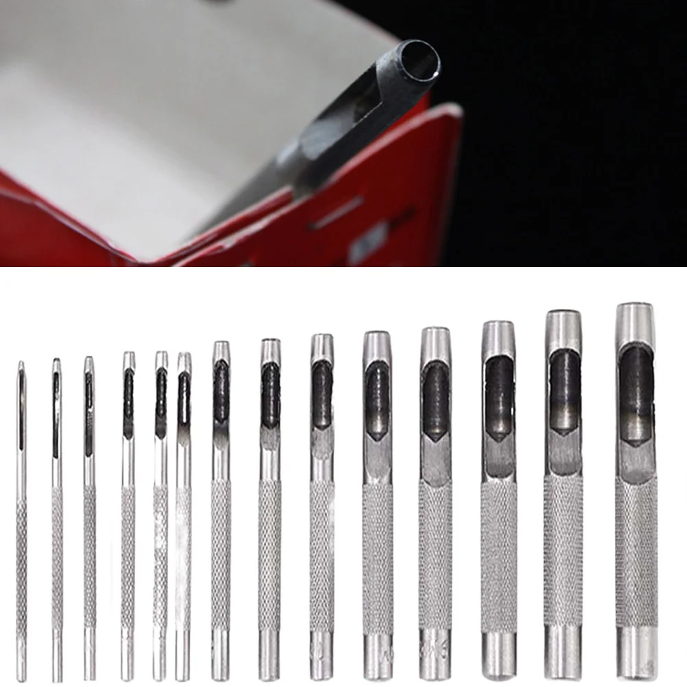 Juego de punzones huecos de cuero de 1-10mm, 14 Uds., artesanía de cuero, perforadora de agujeros huecos redondos para cinturón, junta de correa de reloj, perforadora hueca de cuero