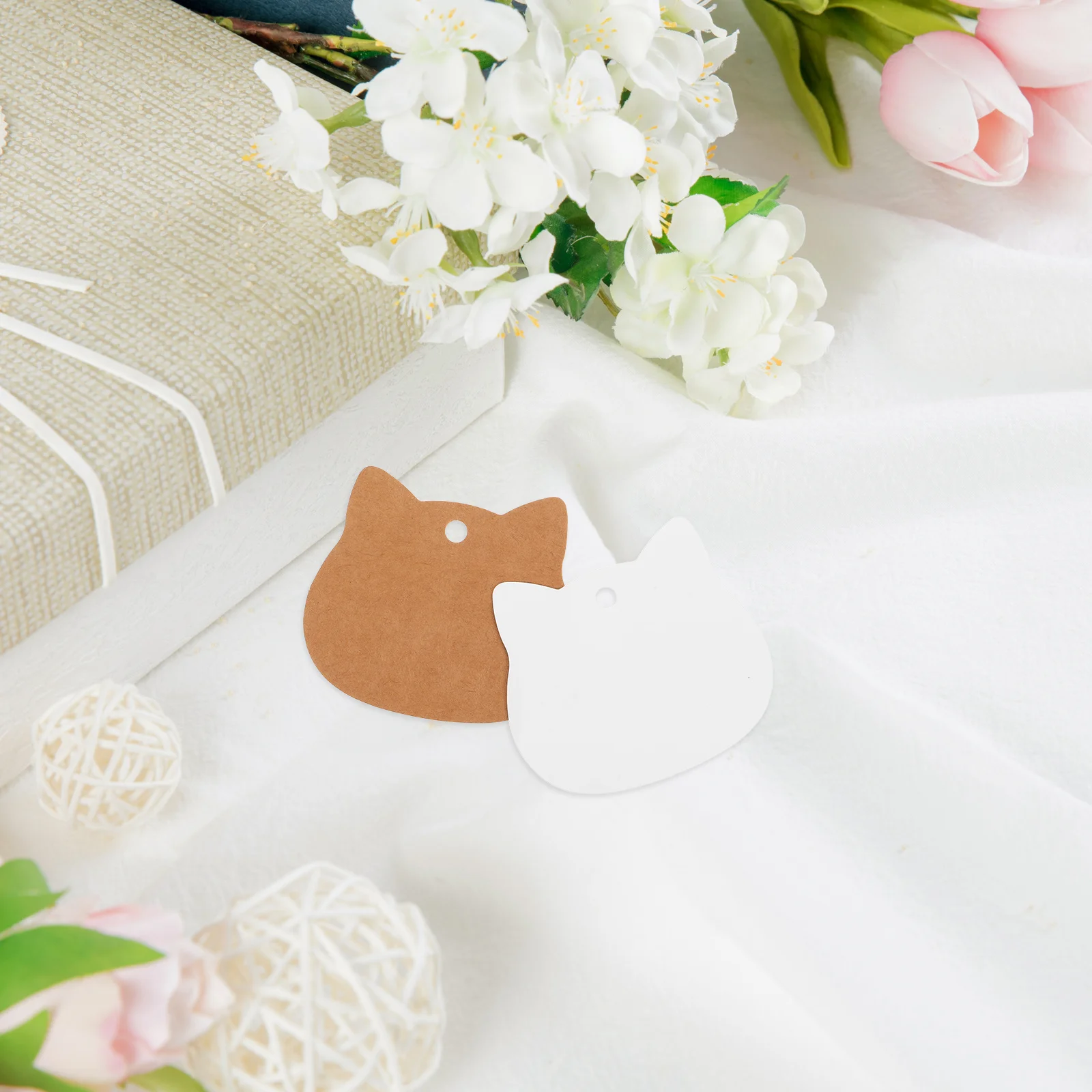 200 個猫の形のクラフト紙タグブラウンミニハングラベル Diy 工芸品結婚式パーティーホリデープレゼント包装装飾