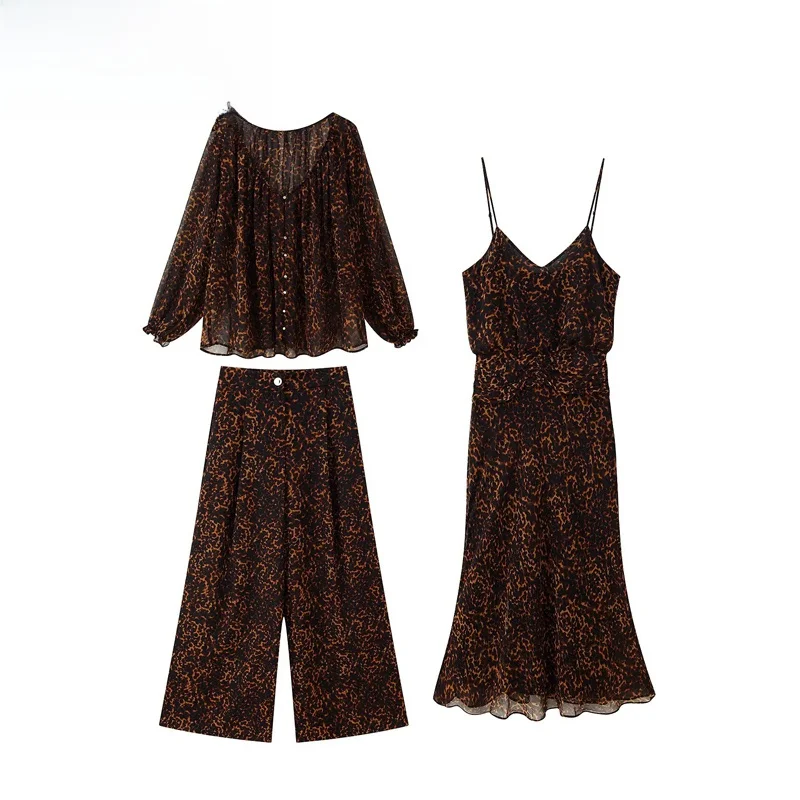 

ZBZR новые весенние женские брюки с животным принтом ftone irt Dr Set модный костюм-футболка прозрачный длинный топ све