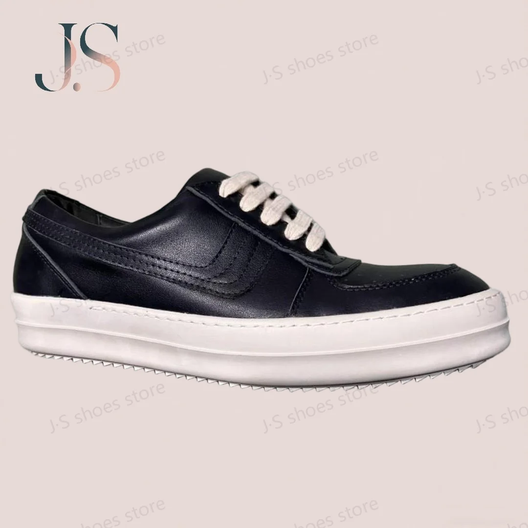 

Ro Black Leather Low Top Shoe White Sole Luxury High Quality Men Shoes Cowhide Women Casual Sneaker Lace Up Flat Sneakers