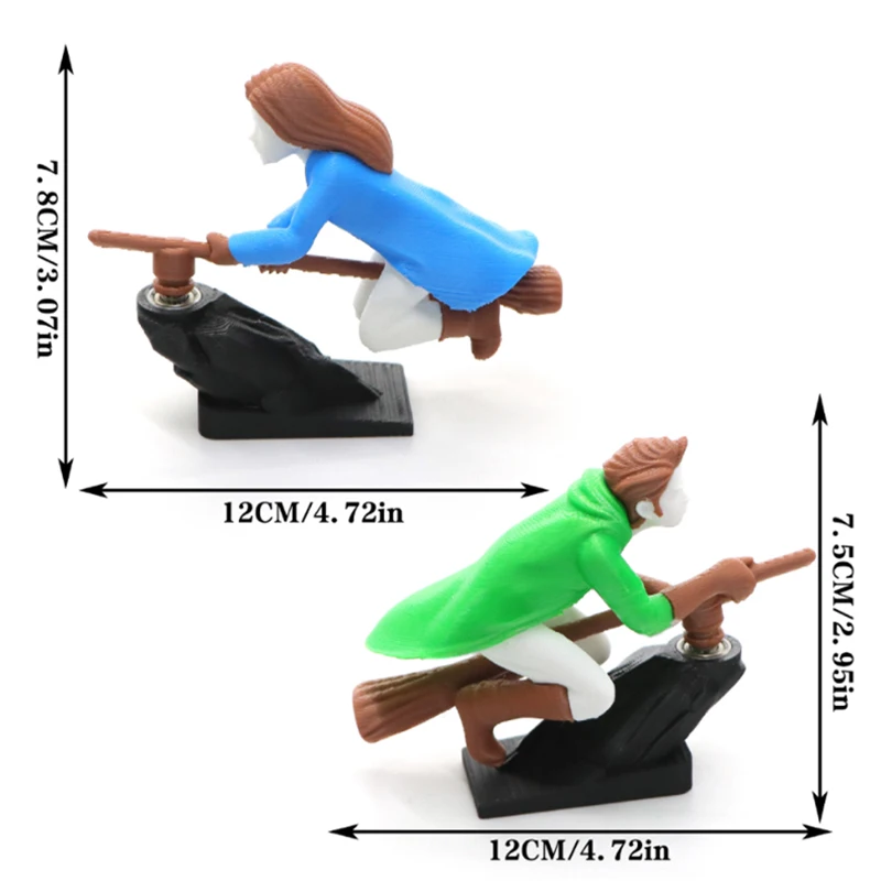 Auto Car Decor Witch Wizard Car Dashboard Ornaments Broomstick Drift Gravity-sensing Decor Mini PLA Car Interior Funny Gift