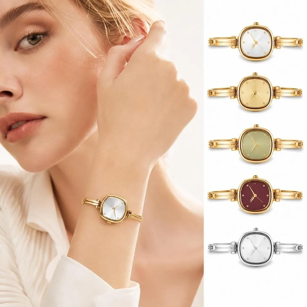 Fashion Solid Color Dial Square Bangle Watch Ultra-thin Curved Strap Thin Metal Bracelet Bracelet Wristwatch Ladies Wristwatch