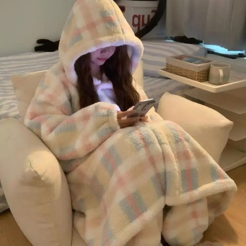 ملابس نسائية بيجامات من الصوف المرجاني للشتاء مقاس كبير ملابس نوم دافئة وسراويل ملابس منزلية بدلة لطيفة وعصرية ومريحة