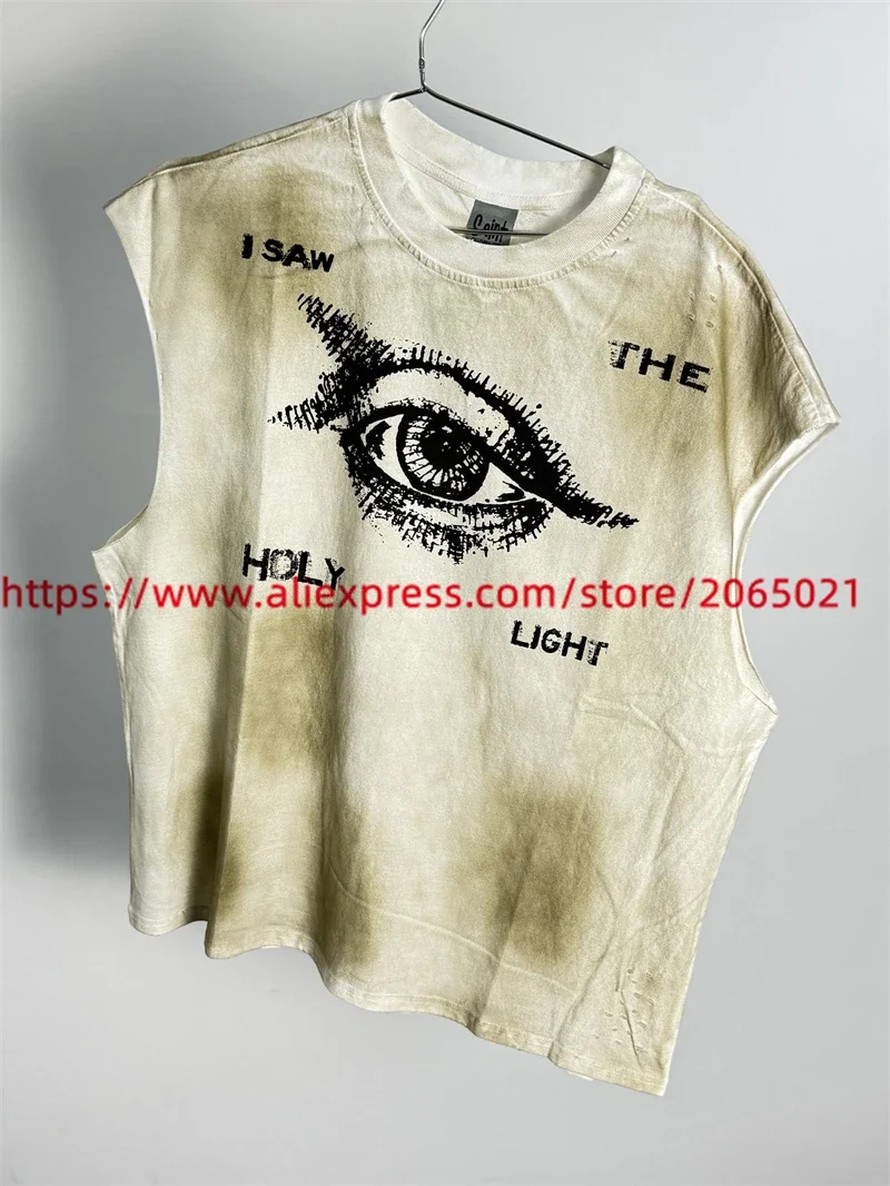 Sleeveless Tie Dye Saint T-Shirts Best Quality Vintage Washed I SAW THE HOLY LIGHT T Shirt Tee Tops