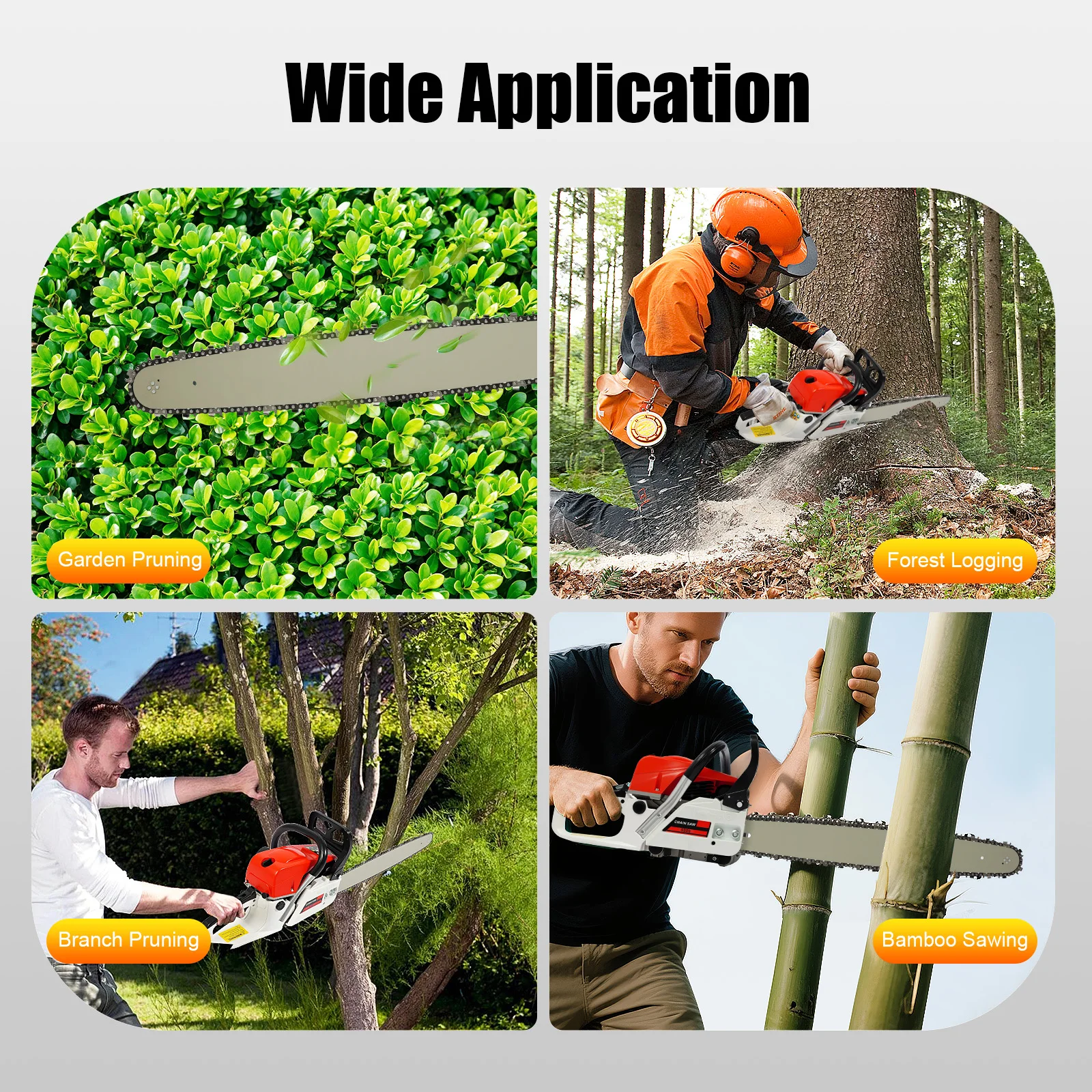 Professional 52cc Gas Chainsaw,2.0KW 7500rpm Power Beast,Ergo Grip & Safety Lock,Professional Wood Cutting Tool,Easy-Start Craft