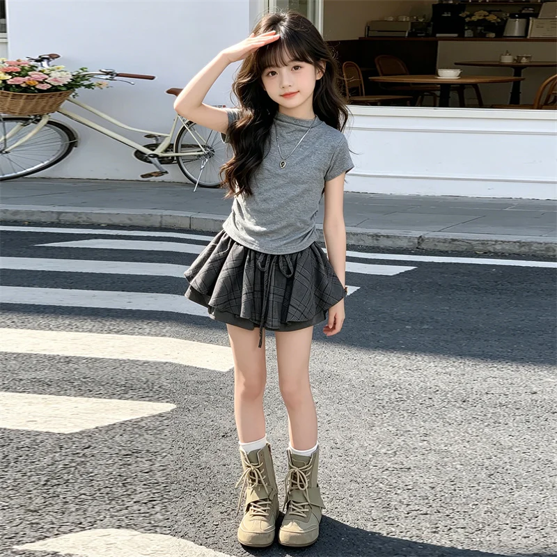 

Girls Clothes Set Teen Girls Costume 2026 Summer Short Sleeve 2pcs Children Suits Cotton Pantskirt Sets 8 9 10 12 13 14Years Old