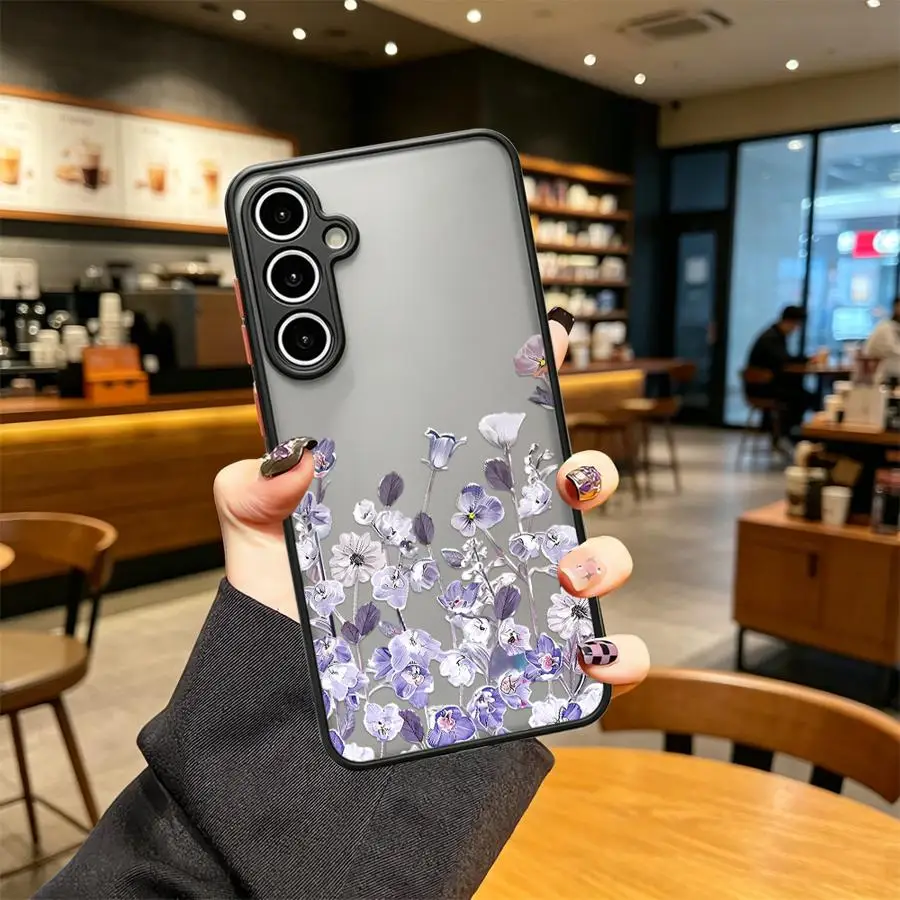 Purple Line Flower Phone Cover Case for Samsung Galaxy A34 A36 A56 A55 A52S A72 A14 A23 A35 A73 A33 A16 A15 A53 A17 A52 A54