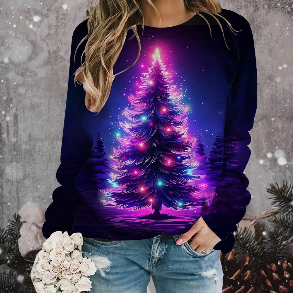 3D Cool Christmas Tree Printed Christmas Women\'s Long Sleeve Top Suitable For Autumn And Winter High Quality Comfortable Hoodie