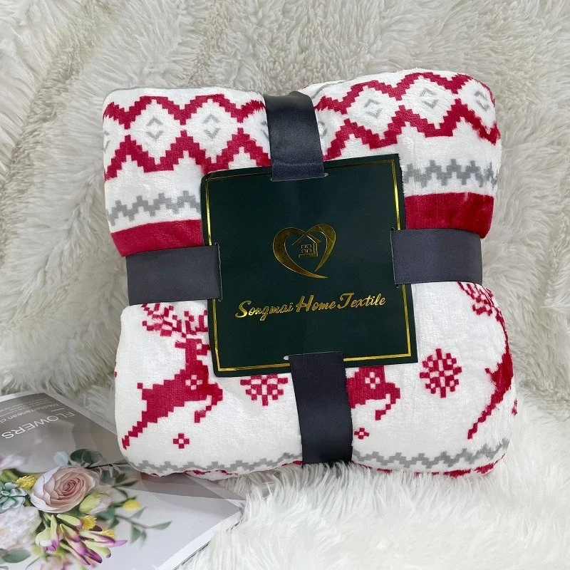 Blanket Double-layer Thick Sofa Cover Christmas Style Warm Decoration Two in One Warm and Comfortable Soft