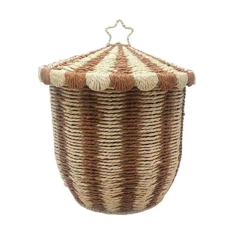 Rattan storage basket with lid, storage basket under bedroom bed, storage basket