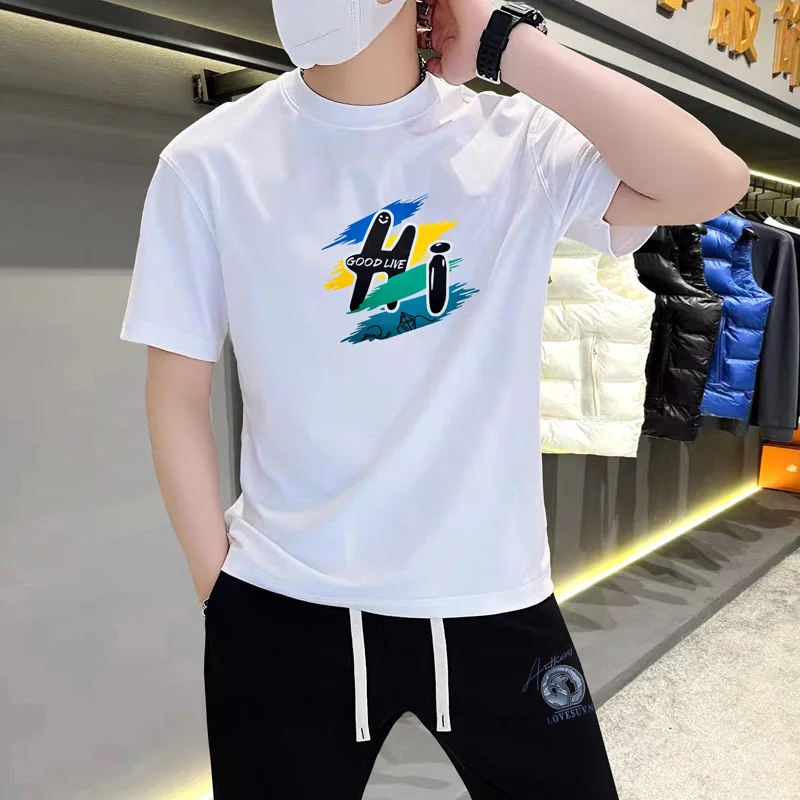 

2025 модная мужская тяжелая футболка высокого качества с буквенным принтом и круглым вырезом, свободные футболки, уличная молодежная повседневная мужская одежда