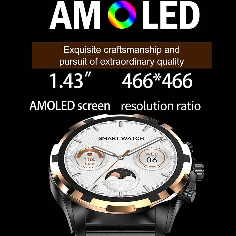 Smart Watch Bluetooth Masculino, Smartwatch NFC, Chamada, Assistente de Voz, AMOLED, Tela Sempre Ligada, Rastreador de Fitness Esportivo, Android, iOS, 2024