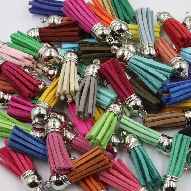 20-100 Pcs 38mm Gold Sliver Suede Faux Leather Tassel For Keychain Cellphone Straps Jewelry Summer DIY Pendant Charms Finding