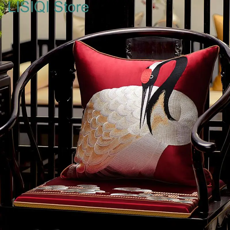 

2022 Crane Cushion Cover Decorative Pillow Case Classical Chinese Style Luxury Simple Bird Embroidered Sofa Chair Coussin