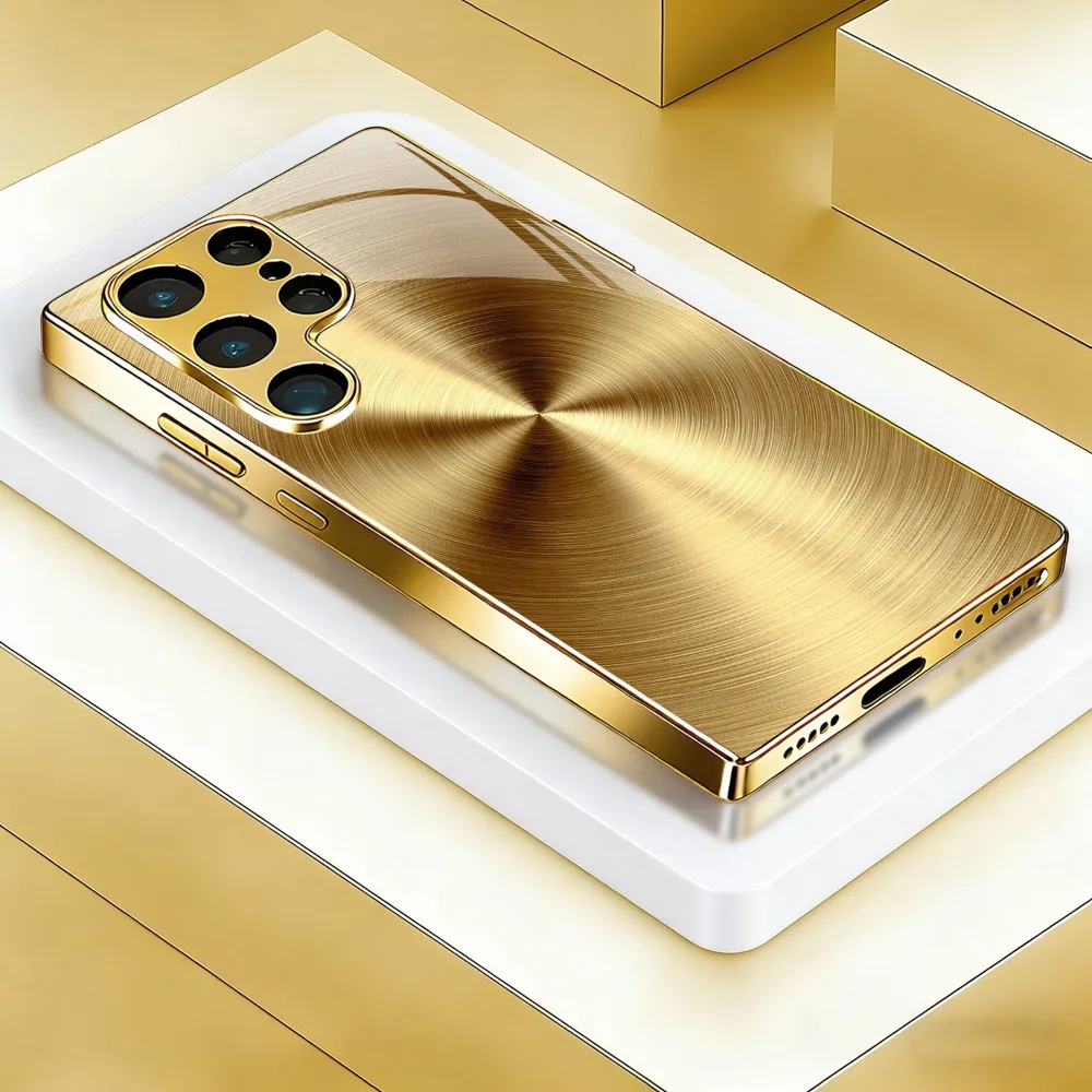 Metal textured electroplated glass phone case suitable for Samsung Galaxy S26 S25 S24 S23 S22 S20 FE/Ultra/Plus anti drop