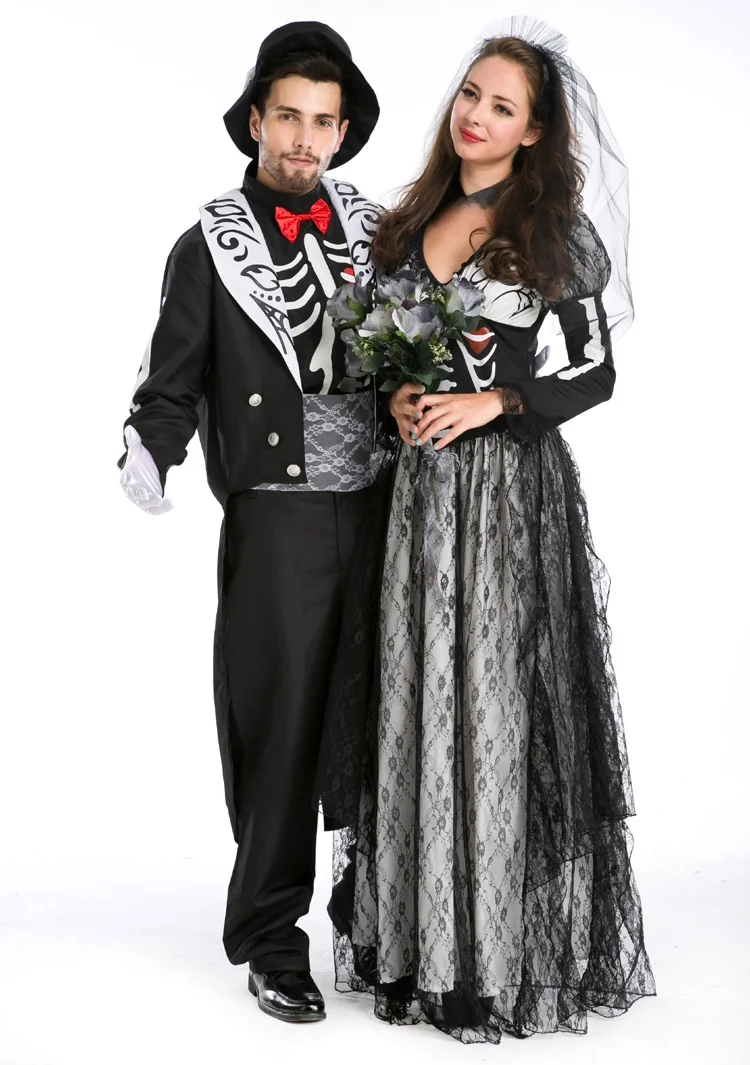 Disfraz de Esqueleto de Novios para loween, orme de Vampiro, Atuendo de Boda Fsmal, Traje para Actuación en Escenario