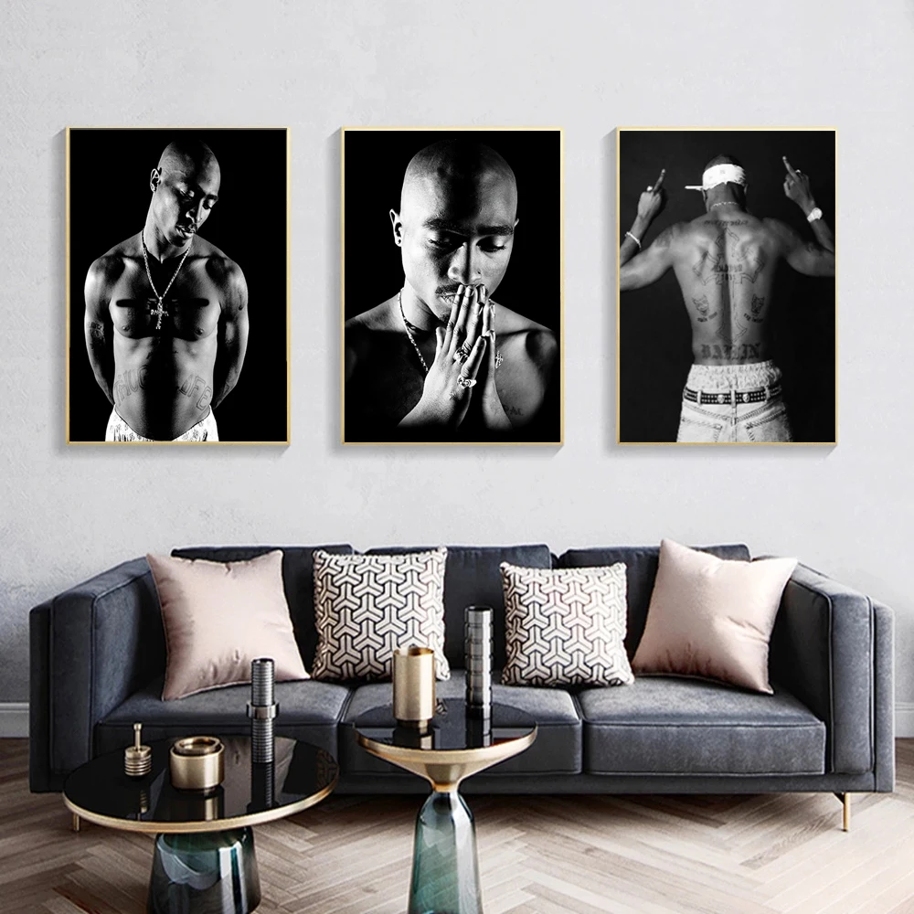 Famous Rap Legend Tupac Wall Art Poster Pop Hip Hop Artist Black White Style Canvas Painting Home Decor Mural Bedroom Decoration