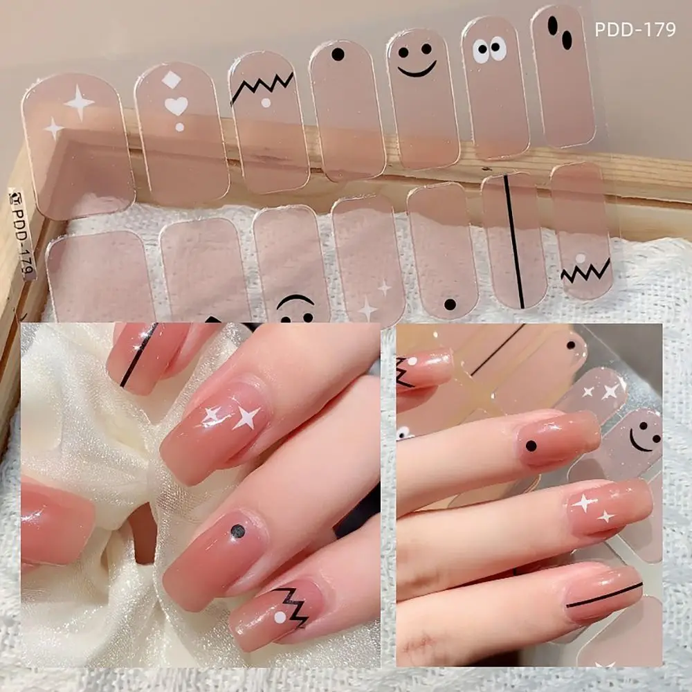 1PC Easy To Removal 14Strips Gel Nail Stickers Floristic Full Cover Nail Patch Semi Cured Gel Nail Polish Strips DIY Nail Art