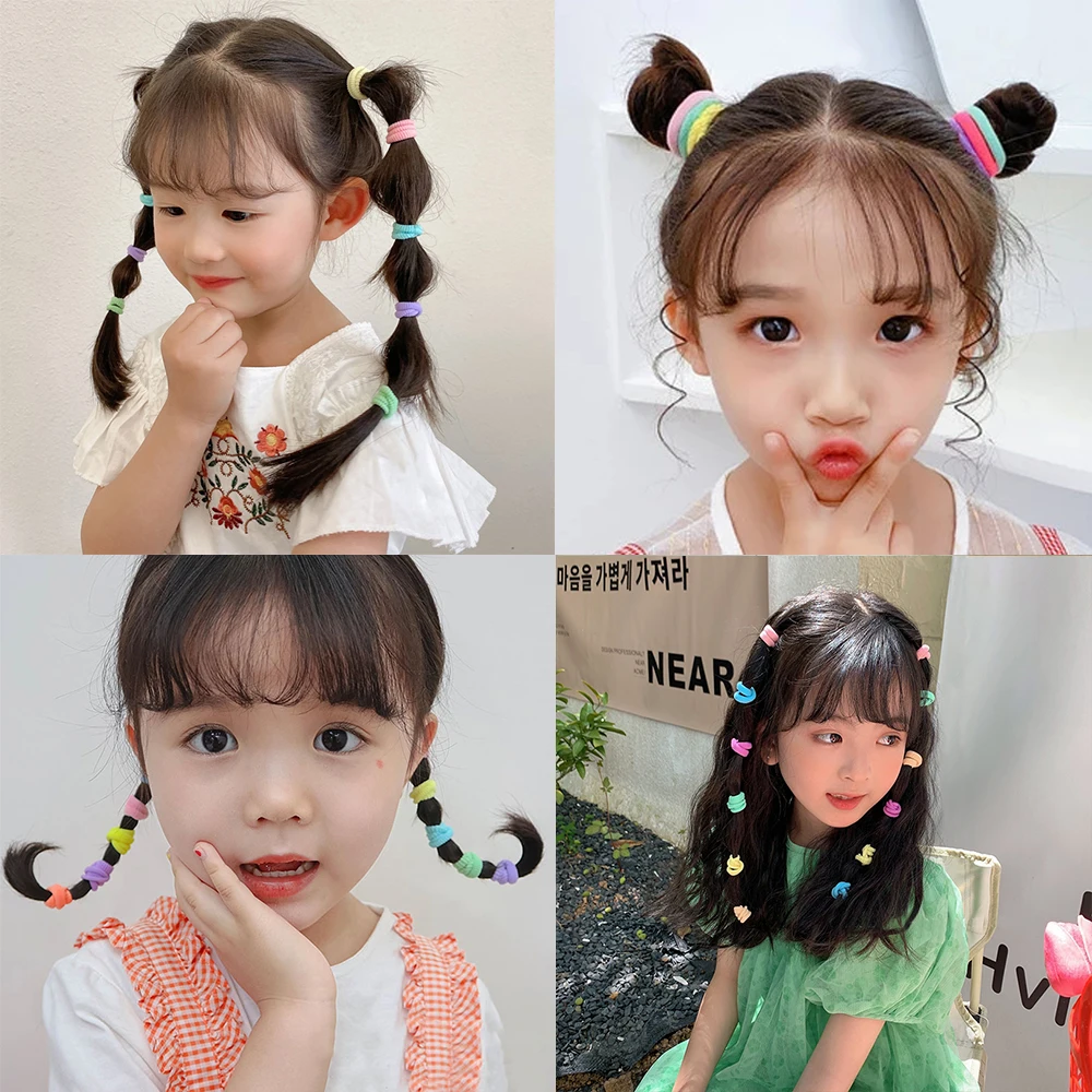 50-200Pcs Children Candy Color Hair Band Girl 3 CM Basic Multicolored Hair Tie Ponytail Hold Elastic Scrunchies Hair Accessories