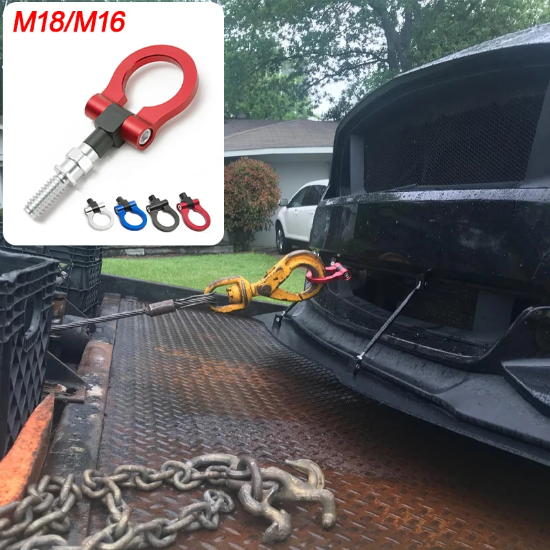 1 Set Red Track Racing Style Towing Rod Aluminum Bumper Tow Hook Car Towing Hook For Japanese and European Styles
