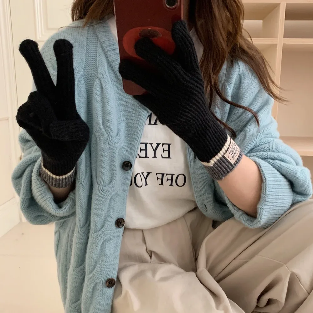 

Повседневные перчатки с длинными пальцами, однотонные ветрозащитные зимние перчатки, теплые варежки с сенсорным экраном, уличная езда