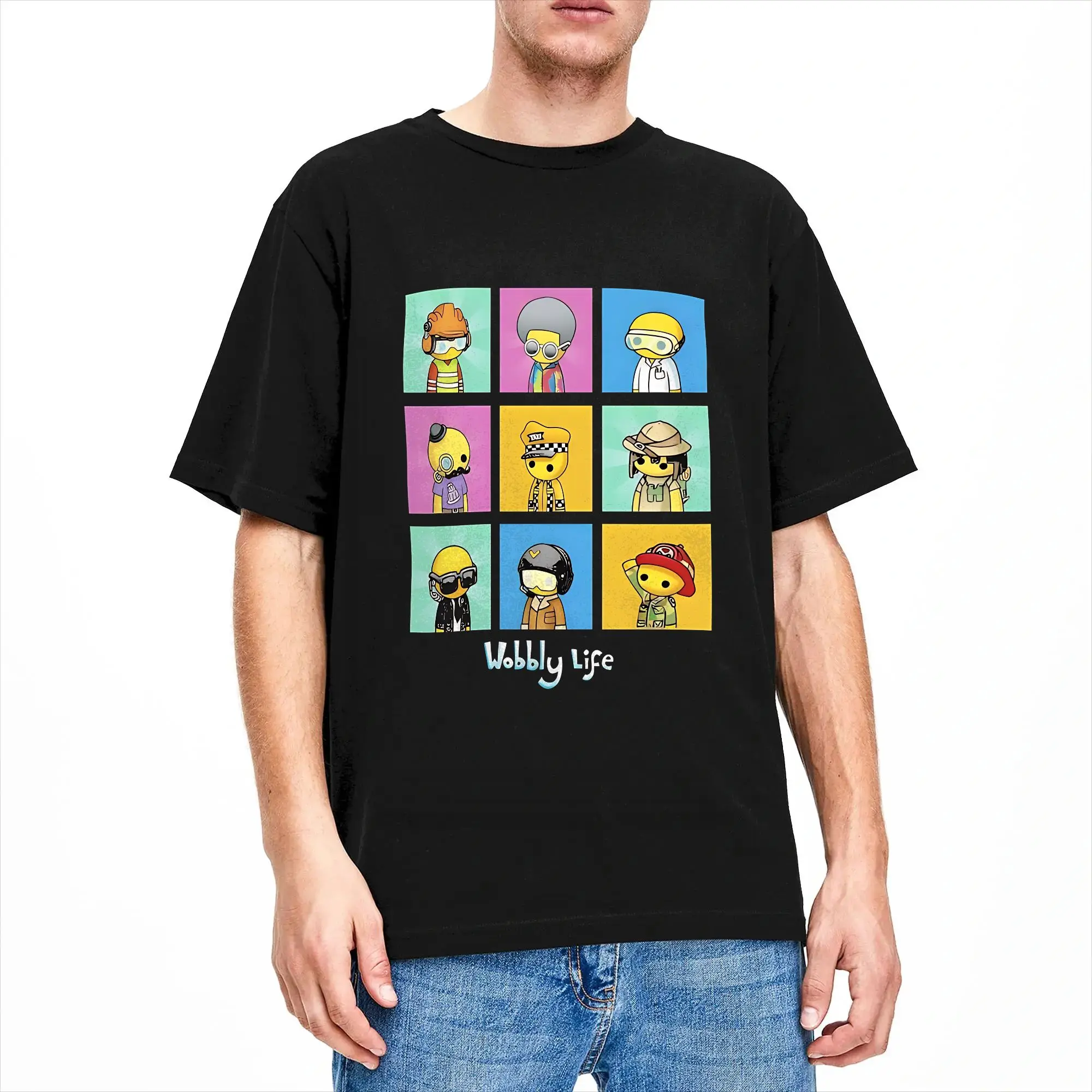 Men wobbly life T Shirts  Cotton Tops Vintage Short Sleeve Round Collar Tee Shirt Summer T-Shirts