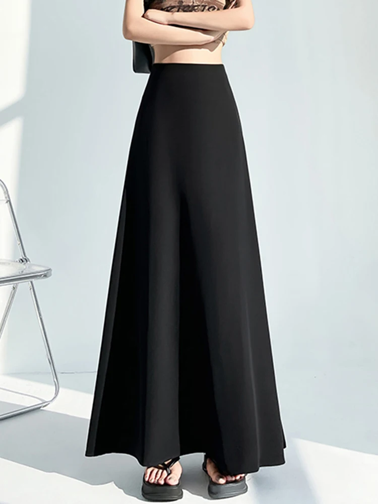 

Women Ice Silk Suit Skirt Summer High Waist Slimming A Line Skirt Elegant Flowy Midi Umbrella Skirt with Sagging Temperament