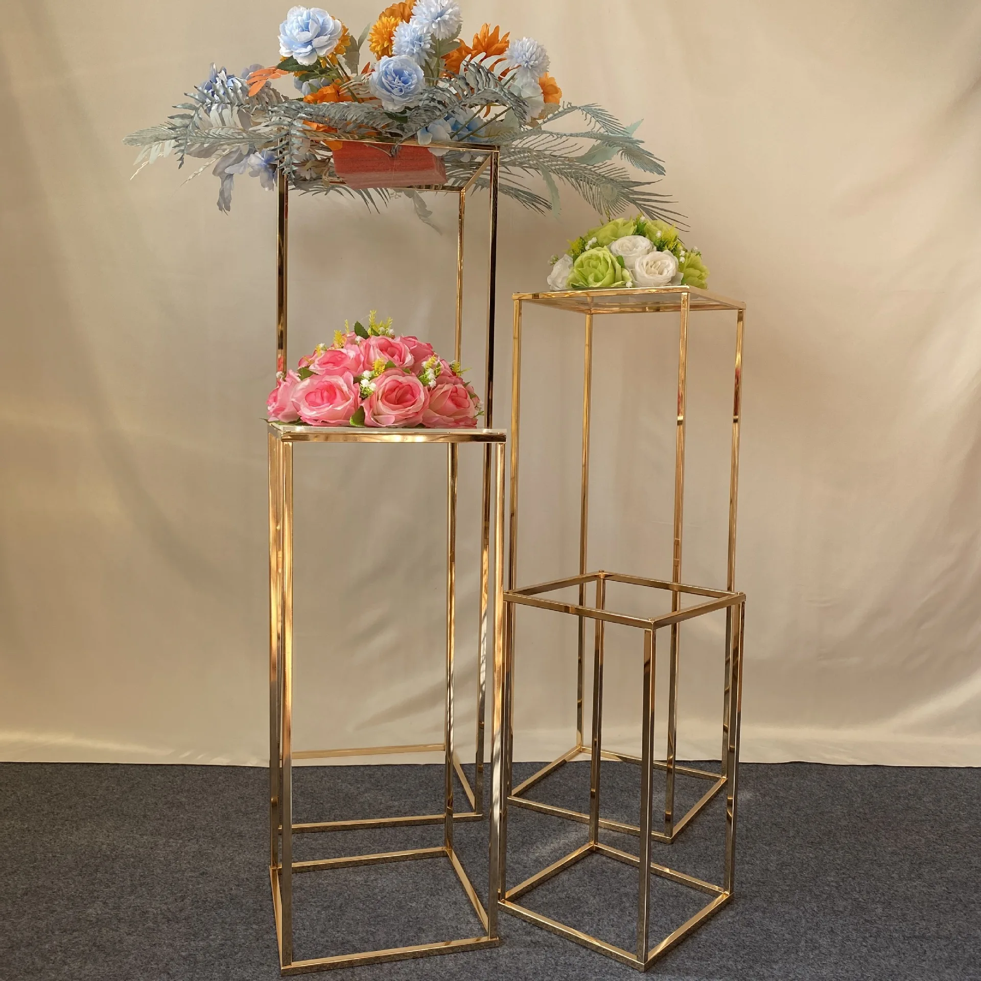 

10pcs Wedding grand event stage backdrops flower road lead rack Gold Flower Vase Column metal Stand for Wedding Centerpieces