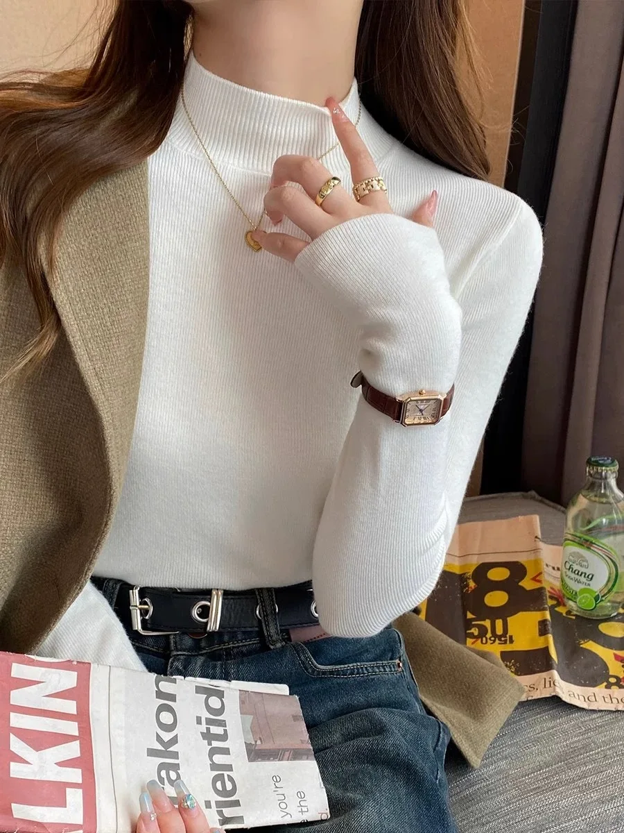 Pull Slim à col roulé pour femme, tricot thermique, couche De Base, hauts pour l'automne et l'hiver, mode décontractée, confort ajusté