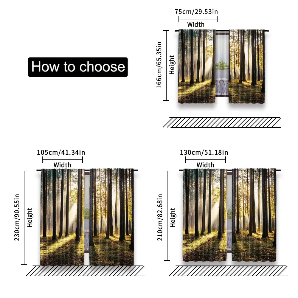 2Pcs Forest Curtains Landscape Sunrise In The Forest Leaves In Seasonal Woodland Scenery Photo For Bedroom Bathroom Living Room