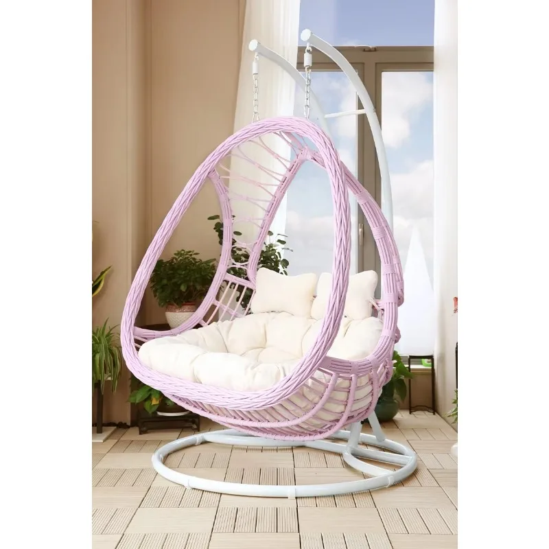 Hot Sale 2 Perdon Patio Hanging Basket Egg Chair Balcony Garden Handmade PE Rattan Swing Chair