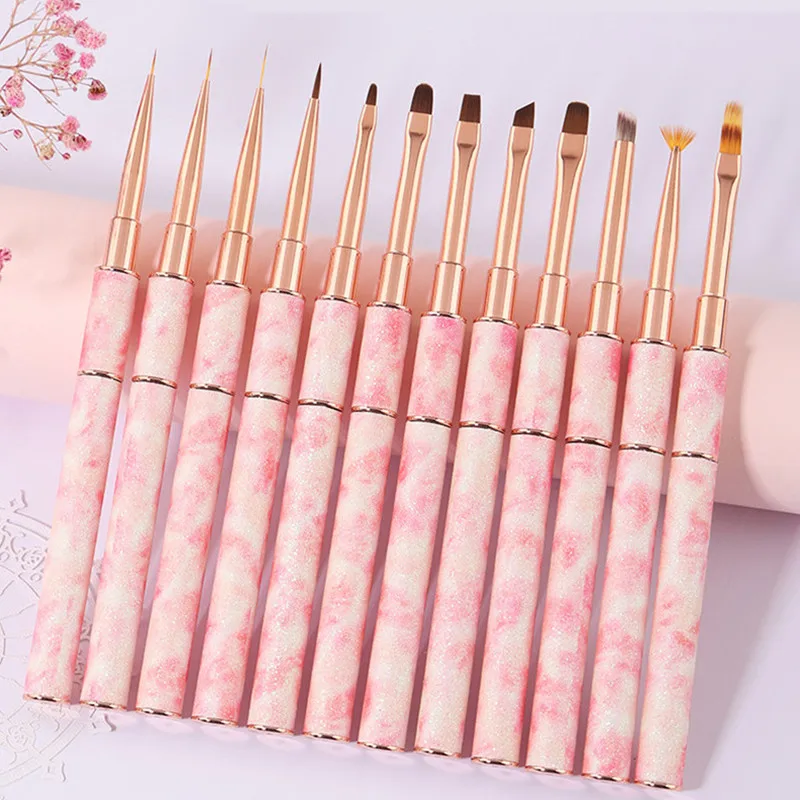 Pink Marble Nail Brush Gel Brush For Manicure Acrylic UV Gel Extension Pen Nail Polish Painting Drawing Brush Liner