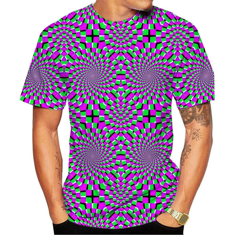 Optical Illusion Pattern T Shirt For Men Colorful 3D Printed Tees Summer Casual Short Sleeve Loose T-Shirts Unisex O-Neck Tops