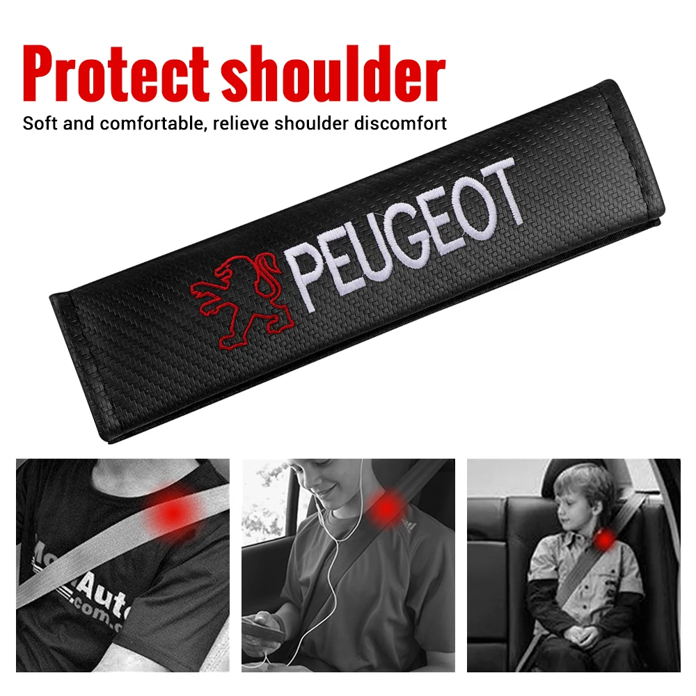 2PCS Car Seatbelt Covers Auto Shoulder Straps Protector Cushions For PEUGEOT 107 206 207 208 307 308 2008 3008 4008 5008 108 301