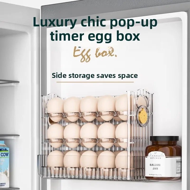 Container Fresh-keeping Box Tray Egg Storage Box Refrigerator Organizer Automatic Flipping Dispenser Kitchen Storage Box