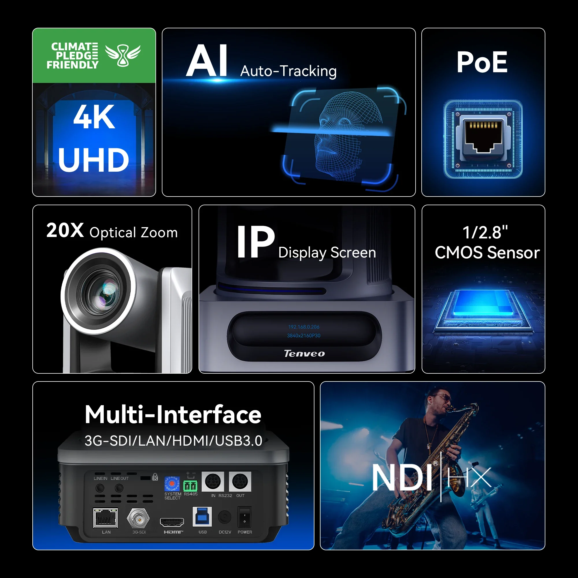 Best Seller Broadcast-Grade 4K 12X/20X Optical Zoom NDI POE PTZ Camera Video Conference Camera For Live Streaming