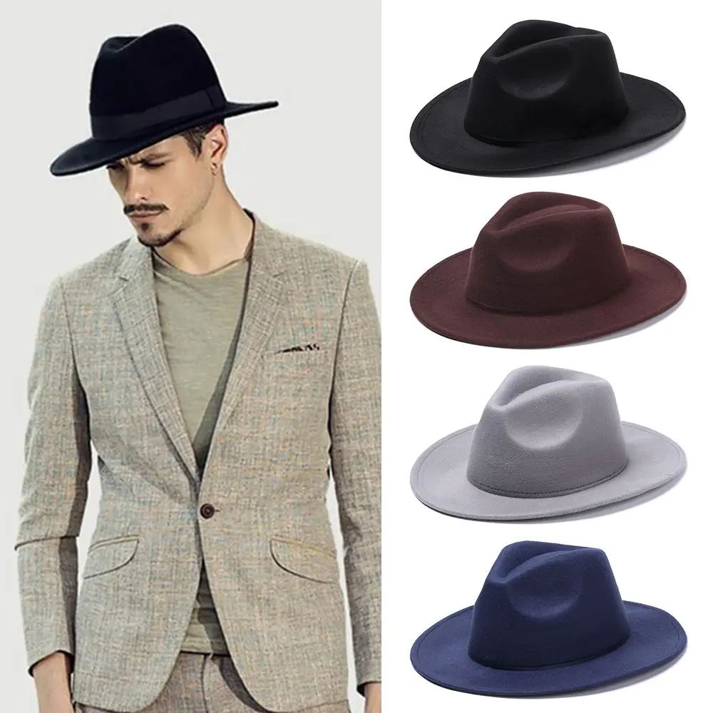 Women Men Dress Dance Party Stage Performance Vintage Wide Brim Cowboy Hat Jazz Cap Panama Fedora Hat