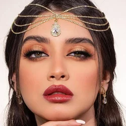 XSBODY Boho Bridal Rhinestone Head Chain Headbands for Women Wedding Accessories Crystal Forehead Chain Indian Hair Jewelry