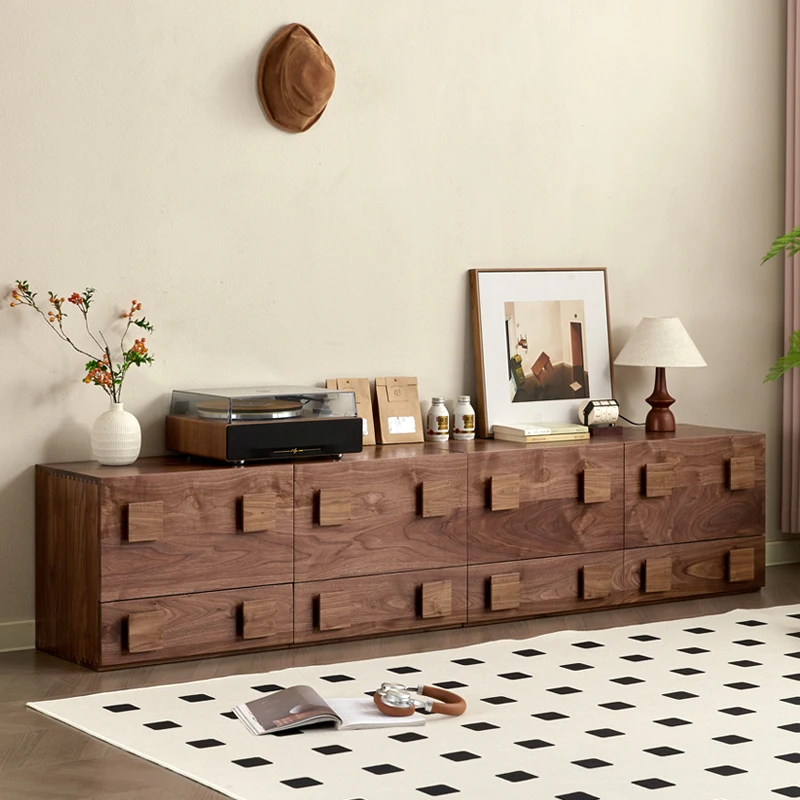 North American black walnut combination TV cabinet retro solid wood medium and ancient style bucket cabinet free module floor ca
