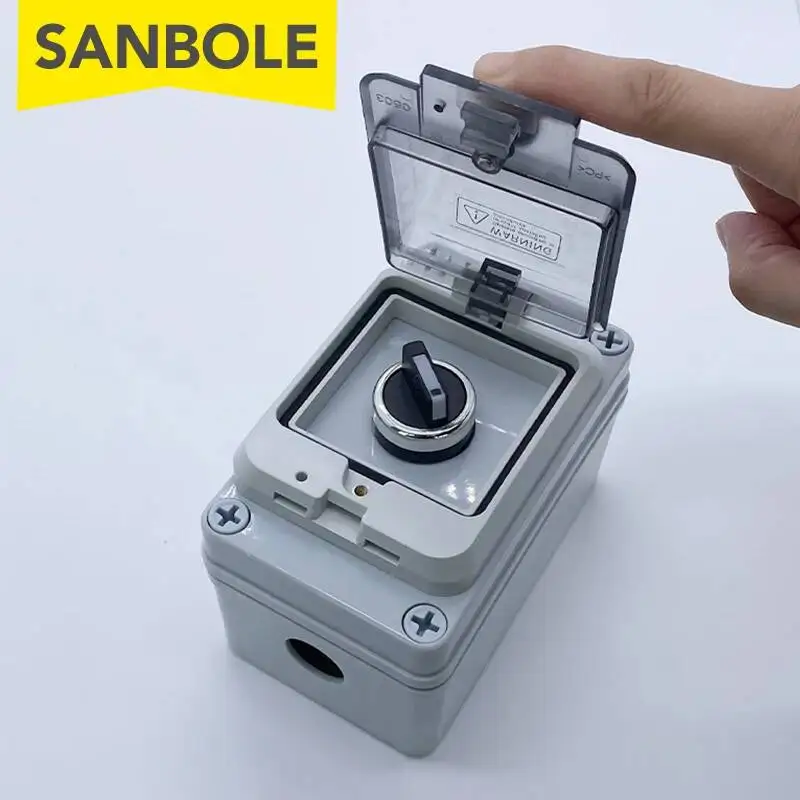 Single Hole M22 Outdoor IP67 Waterproof Rotary Switch Box Electrical Protective Control Distribution 10A Screw Installation