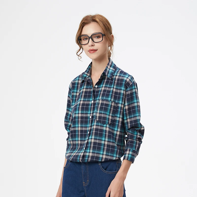 

2025 New Loose Women's Plaid Shirt Casual Female Long Sleeve Blouses and Tops Fresh College Style Lady Checked Shirts Clothes